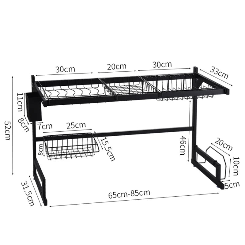 Stainless Steel Dish Rack Drainer - Over Sink Kitchen Storage Organizer, 65/85cm
