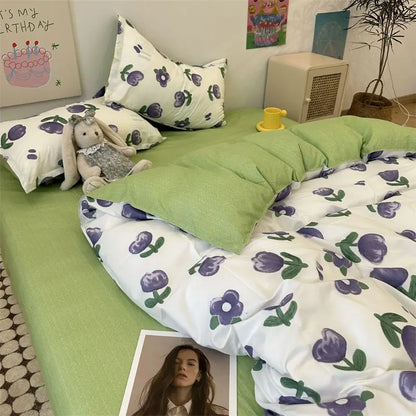 Fashion Solid Color Washable Duvet Cover Set - Ins Style Bedding, No Comforter, Pillowcases, Sheet