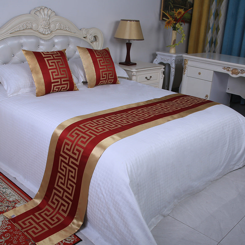 Bedding Set with Decorative Cushions and Bed Scarf - Complete Bed Cover and Foot Towel