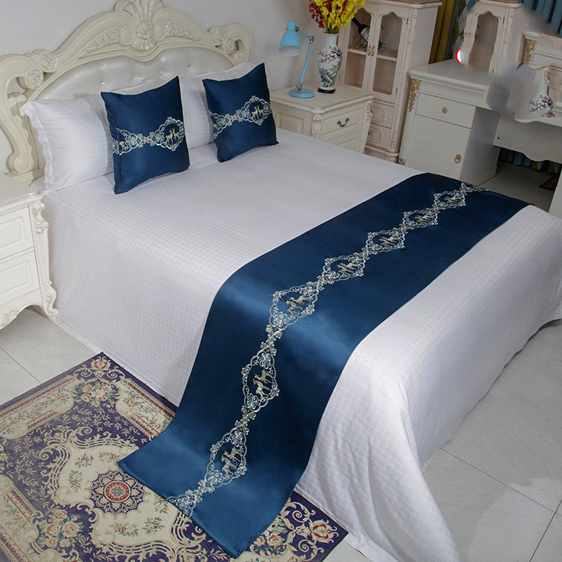 Bedding Set with Decorative Cushions and Bed Scarf - Complete Bed Cover and Foot Towel