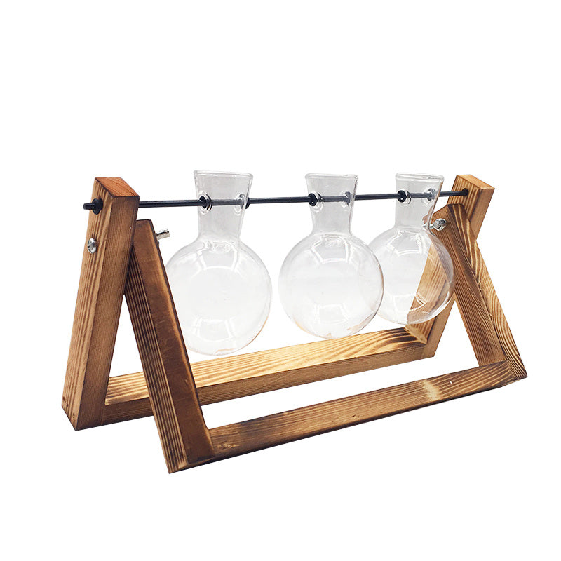 Wooden Stand Hydroponic Glass Vase