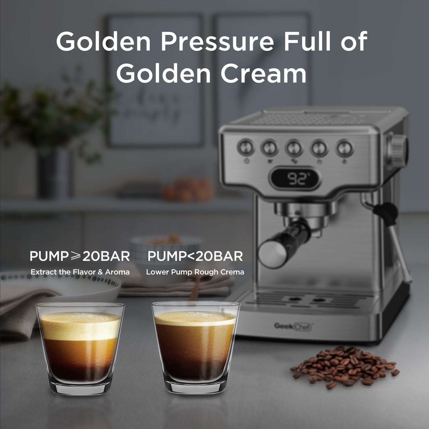 Geek Chef 20 Bar Espresso Machine | With Milk Frother | Home Espresso Maker