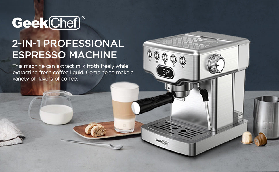 Geek Chef 20 Bar Espresso Machine | With Milk Frother | Home Espresso Maker