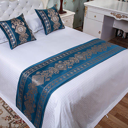 Bedding Set with Decorative Cushions and Bed Scarf - Complete Bed Cover and Foot Towel