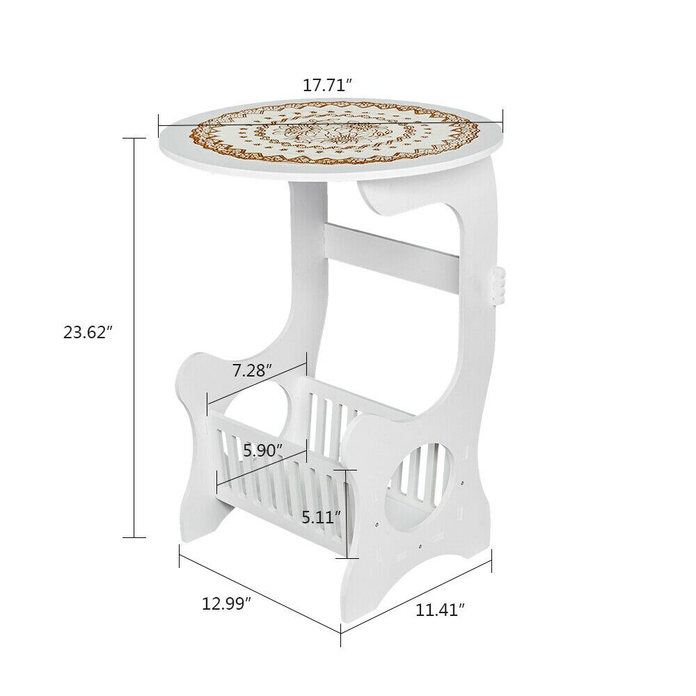 US Wooden Small Round End Side Accent Coffee Table Bedroom Living Room Desk +Mat