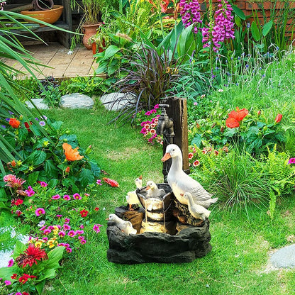 Solar Power Resin Duck Family Patio Fountain Garden Decoration Outdoor Landscape