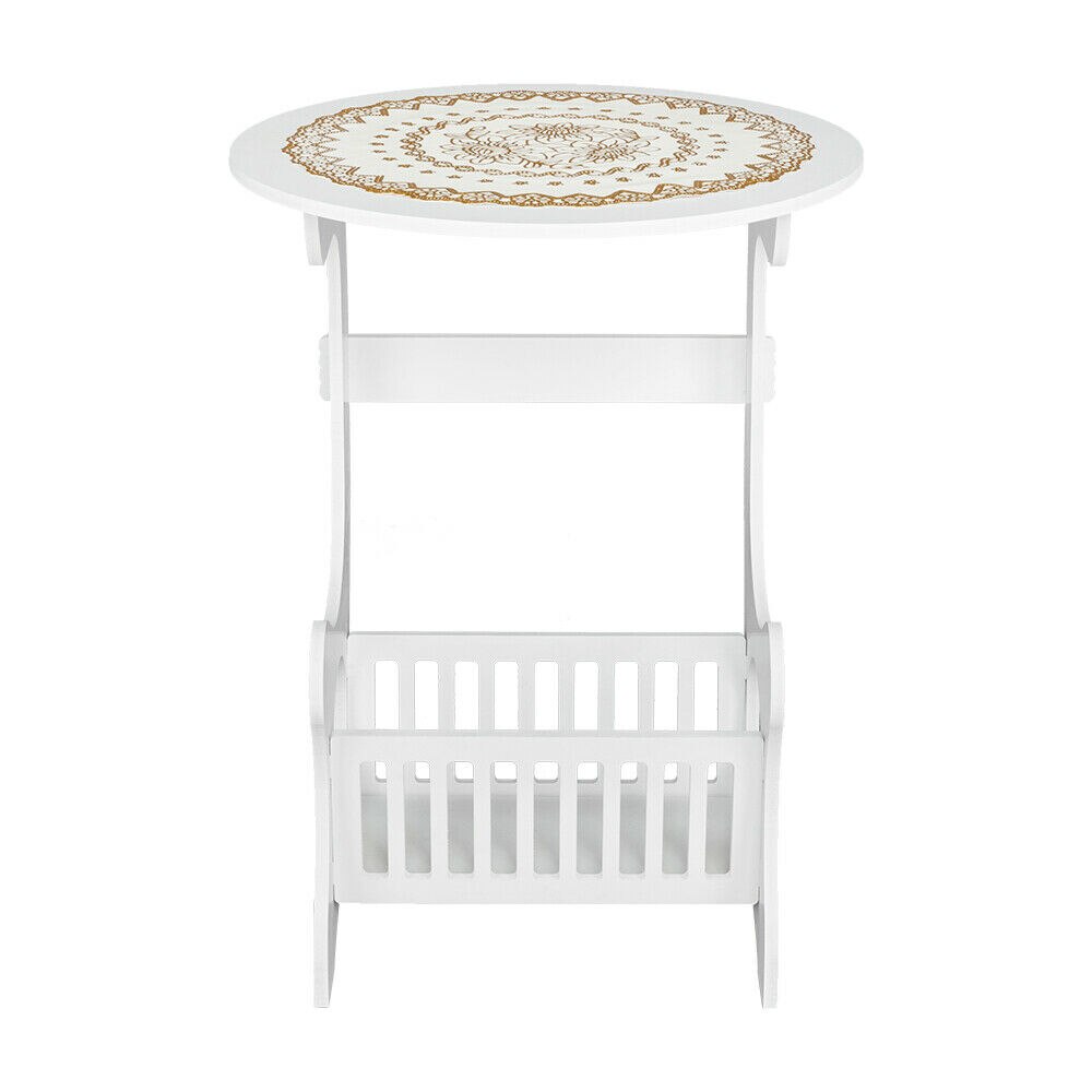 US Wooden Small Round End Side Accent Coffee Table Bedroom Living Room Desk +Mat