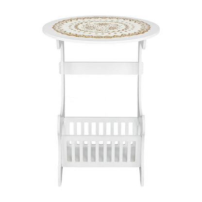 US Wooden Small Round End Side Accent Coffee Table Bedroom Living Room Desk +Mat