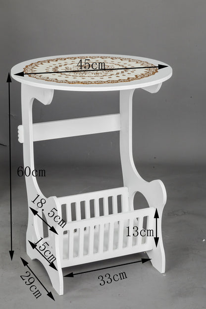 US Wooden Small Round End Side Accent Coffee Table Bedroom Living Room Desk +Mat