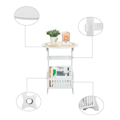 US Wooden Small Round End Side Accent Coffee Table Bedroom Living Room Desk +Mat