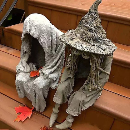 Solar Witch Ghoul Light Halloween Decoration LED Ghost Light Resin Ornaments Garden Decoration Statues For Halloween Festival