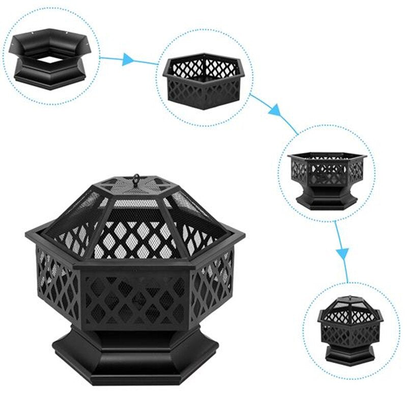 24" Metal Outdoor Fire Pit with Spark Screen - Wood Burning