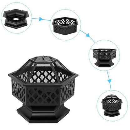 24" Metal Outdoor Fire Pit with Spark Screen - Wood Burning