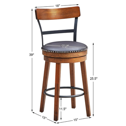 Set of 2 BarStool 25.5&quot; Swivel Counter Height Dining Chair with Rubber Wood Legs HW65296
