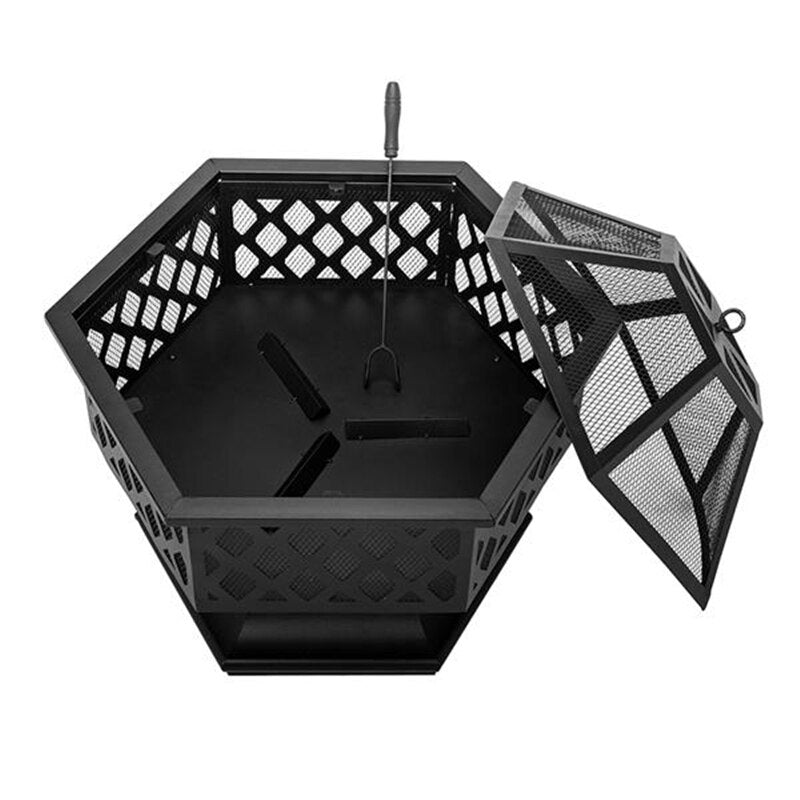 24" Metal Outdoor Fire Pit with Spark Screen - Wood Burning