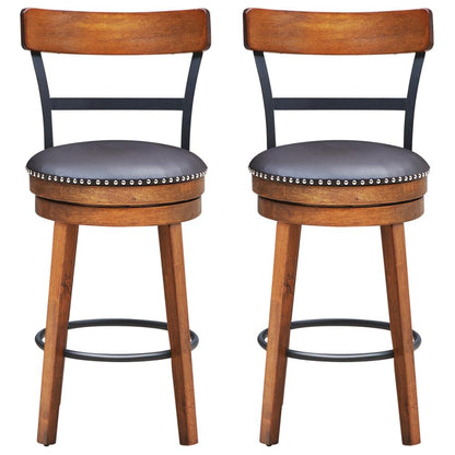 Set of 2 BarStool 25.5&quot; Swivel Counter Height Dining Chair with Rubber Wood Legs HW65296