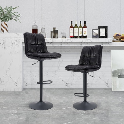 US Stock 2Pcs/Set Bar Chair PU Leather Bar Nightclub Stool Lifting Adjusted Swivel Leisure Kitchen LIving Room Backrest Chair