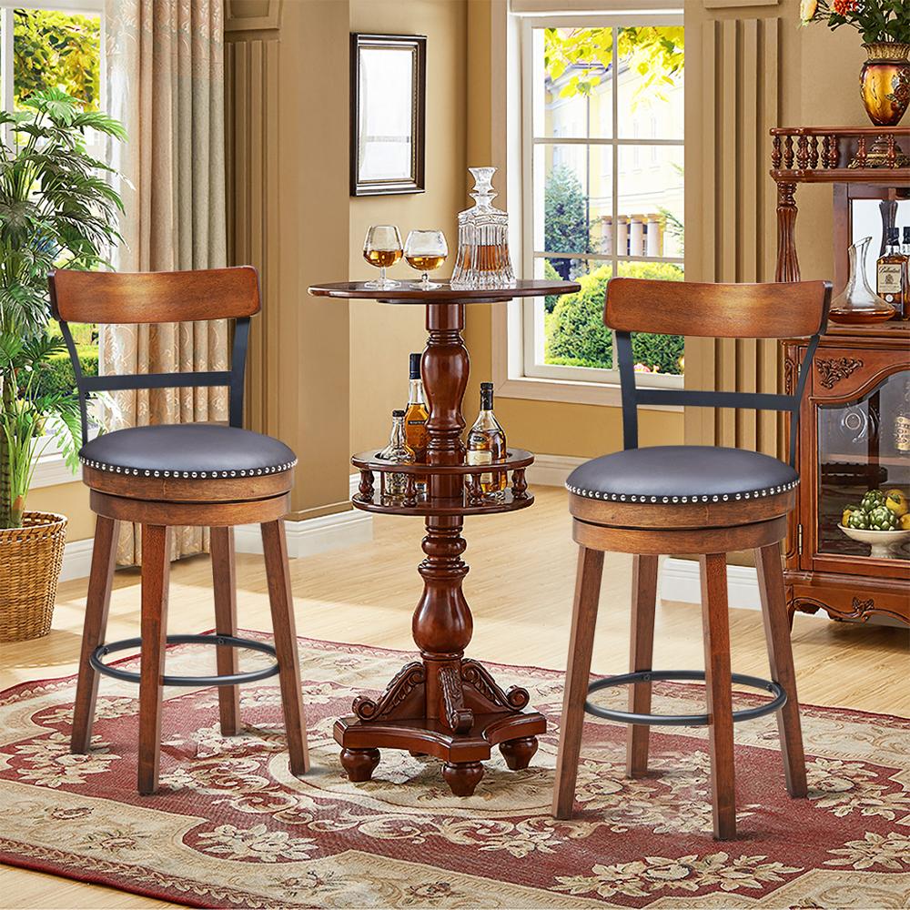 Set of 2 BarStool 25.5&quot; Swivel Counter Height Dining Chair with Rubber Wood Legs HW65296
