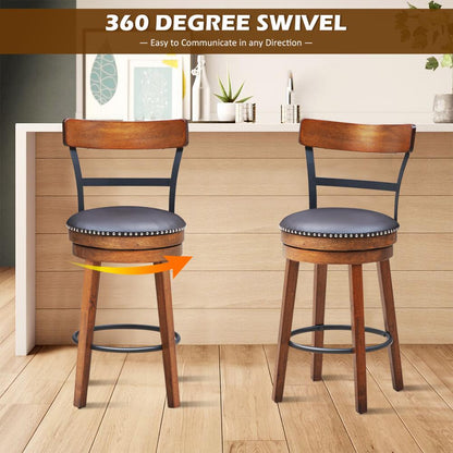 Set of 2 BarStool 25.5&quot; Swivel Counter Height Dining Chair with Rubber Wood Legs HW65296