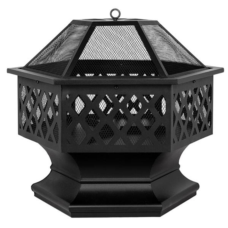 24" Metal Outdoor Fire Pit with Spark Screen - Wood Burning