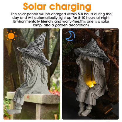 Solar Witch Ghoul Light Halloween Decoration LED Ghost Light Resin Ornaments Garden Decoration Statues For Halloween Festival