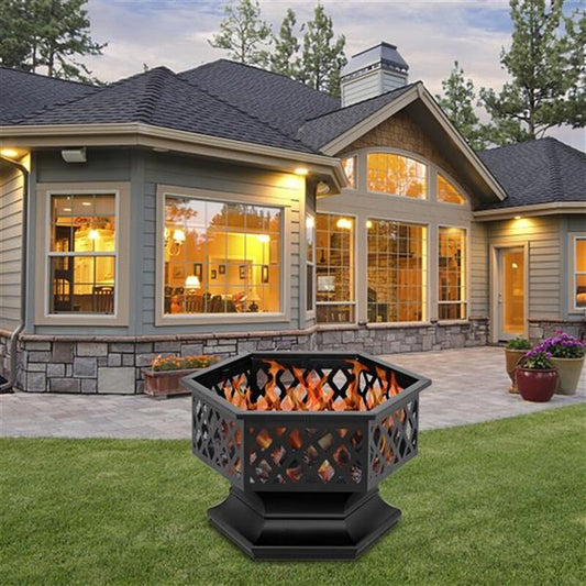24" Metal Outdoor Fire Pit with Spark Screen - Wood Burning