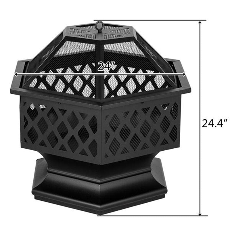 24" Metal Outdoor Fire Pit with Spark Screen - Wood Burning