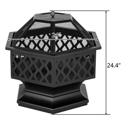 24" Metal Outdoor Fire Pit with Spark Screen - Wood Burning