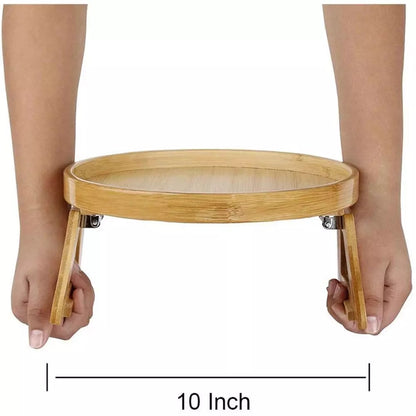 Sofa Tray Tables Woodgrain Sofa Armrest Clip-On Round Tray Foldable For Drinks Cup Bowl Phone Wooden Dessert Tea Holder 10Inches