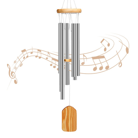 Silver Wind Chimes Wind Chime Bells 6 Metal Tubes for Outdoor Garden Yard Patio Home Decoration and Gift