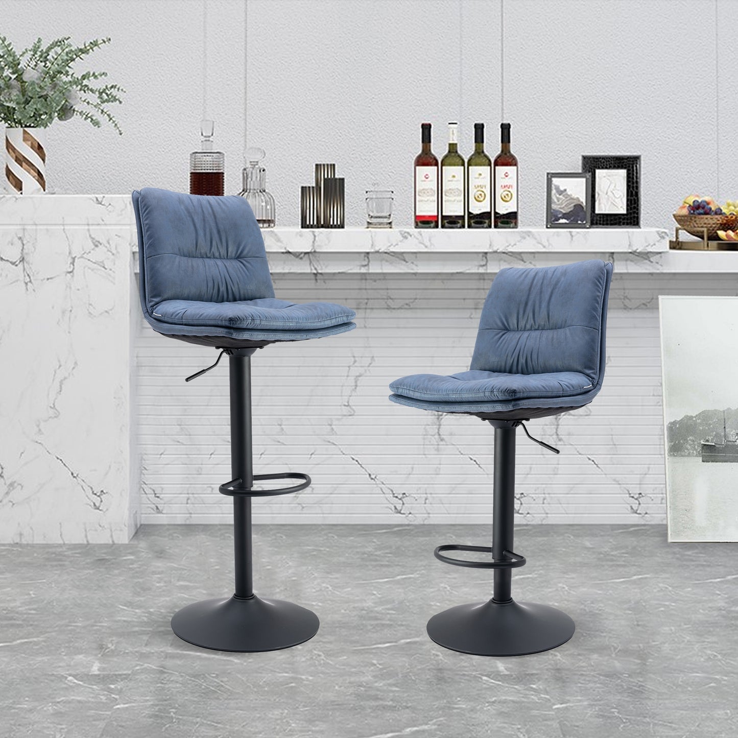 US Stock 2Pcs/Set Bar Chair PU Leather Bar Nightclub Stool Lifting Adjusted Swivel Leisure Kitchen LIving Room Backrest Chair